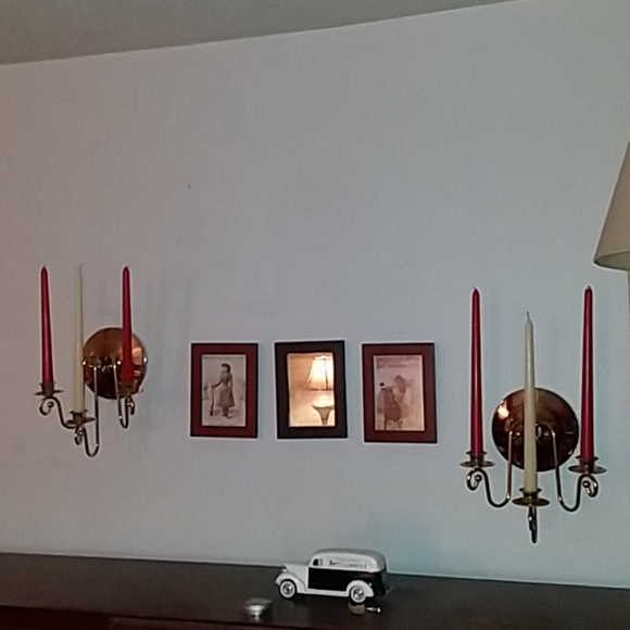 Pair Brass 3 holder sconces - Picture 4 of 6